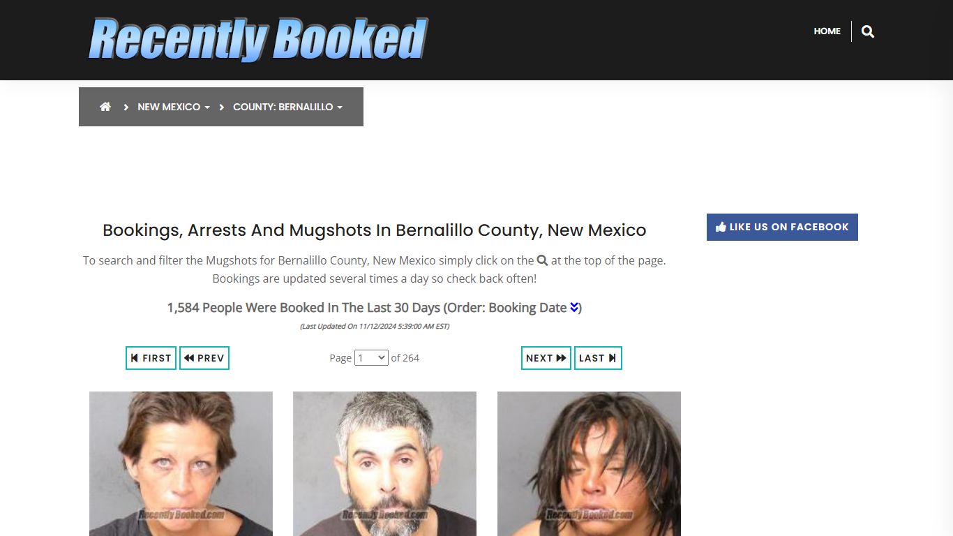 Bookings, Arrests and Mugshots in Bernalillo County, New Mexico